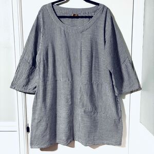 Tulip clothing XL blue & white thin stripe cotton pieced tunic dress w pockets